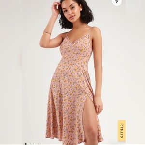 LuLus Esperanza Blush Floral Print Midi Dress